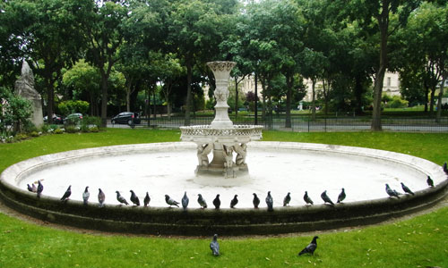 パリの噴水と鳩